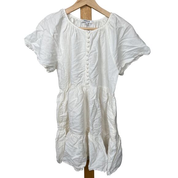 Madewell Linen White Sundress Size Small Flutter Sleeve Button Mini Dress - Picture 1 of 6